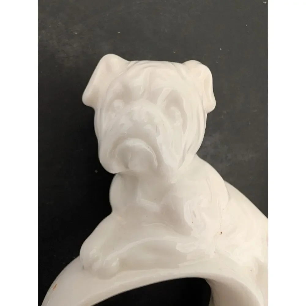 Ardalt Ceramic White English Bulldog Napkin Ring Holders Set Of 2 Rings Japan